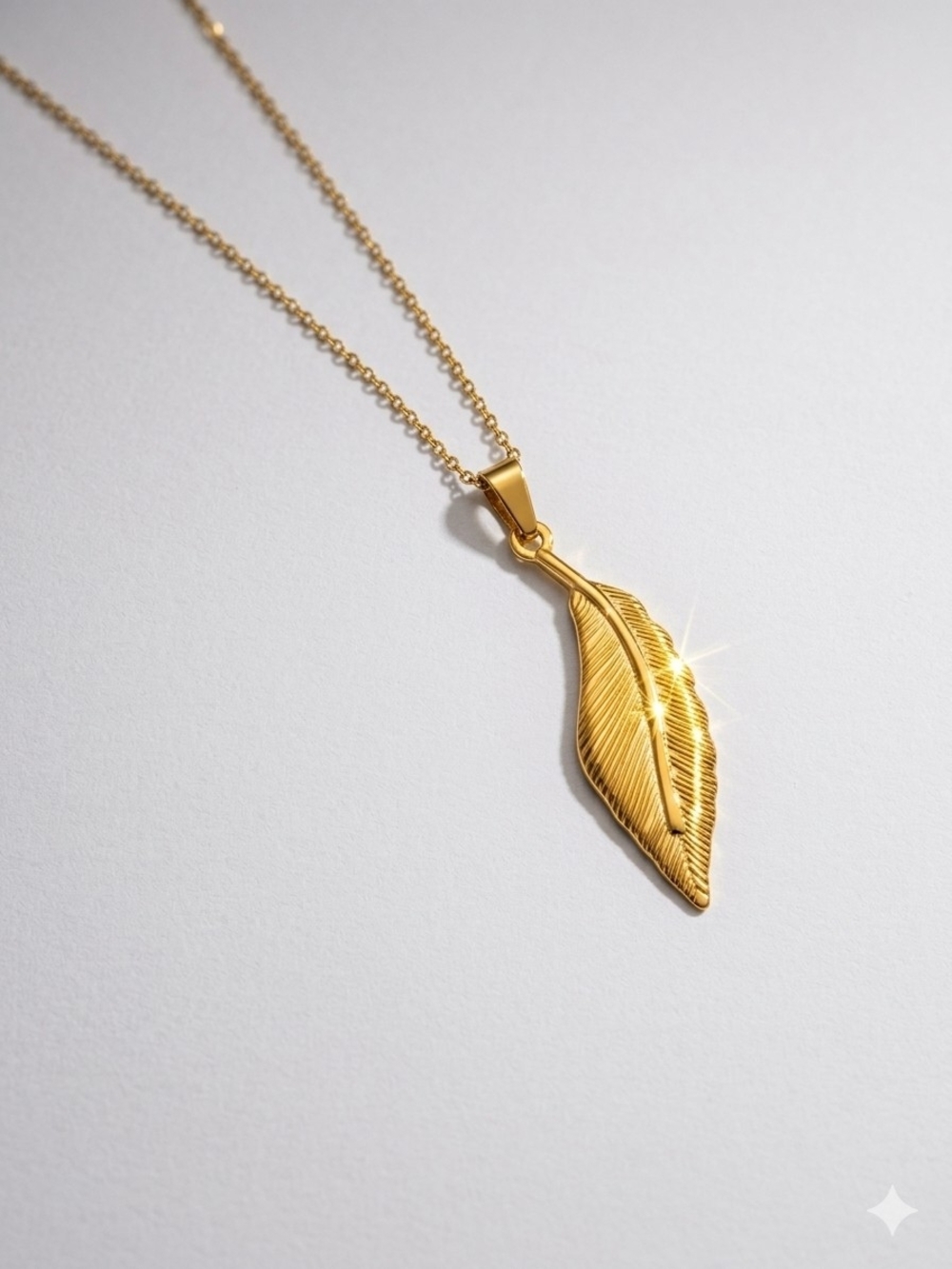 Stainless Steel Gold Feather Pendant Necklace - Women's Jewelry